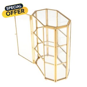 MagiDeal Golden Vintage Glass Jewelry Box Display Case Organizer for Trinkets