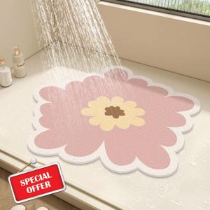 Round Shower Mat Flower Bath Mat for Inside Shower