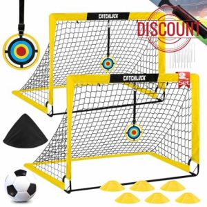 CATCHLUCK Football Goals for Kids Football Net Foldable Pop Up Goals Target 4x3ft Football Goal Net with 6 Football Cones