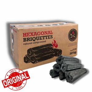 1 x 10kg Box Premium Sumi Bincho Charcoal Restaurant Barbecuing Briquettes - Naturally Compressed & Odour Free - Long Burn Hexagonal Binchotan Logs - For Konro BBQ Barbecue Cooking Grills
