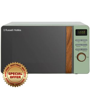 Russell Hobbs RHMD714MG-N 17 Litre Matt Green Digital Microwave with Wood Effect handle and dials'
