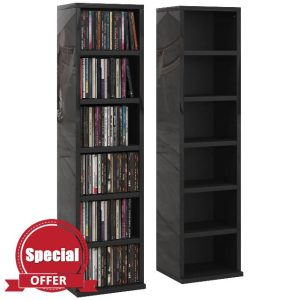 HOMCOM 204 CD Media Display Shelf Unit Set of 2 Blu-Ray Tower Rack w/Adjustable Shelves Bookcase Storage Organiser