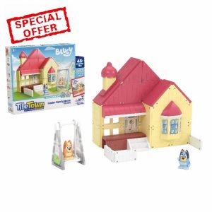 TILE TOWN Bluey Heeler Home Magnetic Tiles Construction Building Playset with Bluey and Bingo Figures