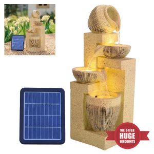 BTGGG Solar Water Feature Outdoor Solar Powered Garden Water Features Solar Water Fountain with Lights Solar Waterfall Decoration for the Garden Outdoor - 4 Tier Cascading Solar Fountain