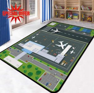 Interactive Childrens Rug Mat Play Area Carpet - Airport Panorama Toddlers Non Slip Nursery Rugs