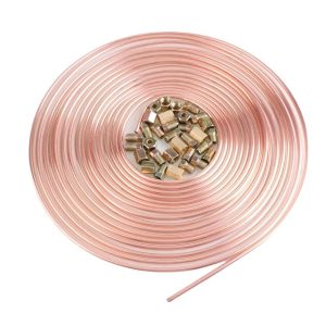 Brake Pipe Copper Coated Tubing 32.8Ft. of 3/16" Automotive Replacement Brake Lines Kit with 20 Nuts Fittings and 12 PCS Brake Pipe Fittings Assortment(32.8Ft. of 3/16")