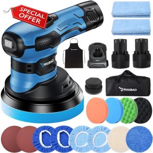 RAYBAO Cordless Car Buffer Polisher-6 Inch Car Polishers and Buffers with 2pcs 12V Batteries