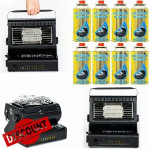 Deejaah® 2 In 1 Camping Heater and Stove with 8 Butane Gas Canisters – Portable Tent Heater With Carry Handle
