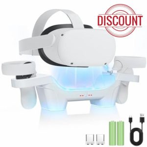LYtech Charging Dock for Quest 2 VR Headset Charging Stand for Oculus/Meta Quest 2 Magnetic Charging Station with RGB Light for VR Headset Quest 2 Charging Station with 2 Rechargeable Batteries