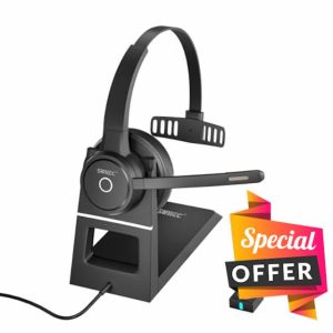 SUNITEC Wireless Headset with Microphone Bluetooth Headphones with Noise Canceling and USB Dongle for Laptop PC Computer Office Headset with Charge Dock for Office