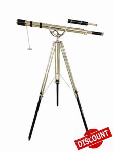 Vintage Floor Standing Brass Telescope Shiny Brass Finish Black Leather Adjustable Tripod Telescope 65'' Nautical Maritime Handmade Design Antique Handicraft for Home Deco