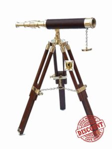 Vintage Shiny Brass Pirate Telescope on Tripod Stand Floor Standing Brass Leather Telescope With Wooden Tripod Stand Home Decorative Gif
