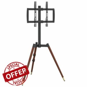 idaXL TV Tripod Stand - 37-65 Inch Screen - Max VESA 400x400-40kg Capacity - Swivel ±50° - Steel/Wood - Cable Management - Black/Walnu
