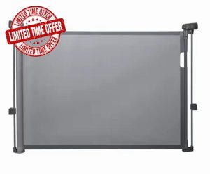 MeeruWorks Retractable Stair Gate 148 cm x 79 cm Extendable Stair Gates for Baby Extra Wide One Hand Operation & Double Lock Safety Mechanism Fabric Stair Gate Mesh Baby Gate for Babies & Pets