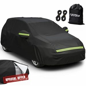 Favoto Hatchback Car Cover Waterproof - Custom Fit for Toyota Yaris (2018-2024) All Weather for Automobiles Outdoor with Reflective Stripe Snow Sun Dust UV Protection Full Exterior Cove