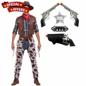 Adult Men’s Cowboy Fancy Dress & Sheriff Set – Complete Costume with Hat
