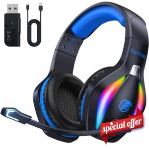 Fachixy「2024 New」FC100 Wireless Gaming Headset - 2.4GHz & Bluetooth Headphones with Microphone - 3D Stereo Sound & 50Hrs Battery Life - For PS5
