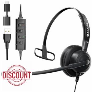 Arama USB Headset with Microphone Noise Cancelling for PC