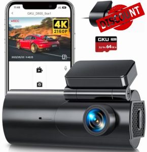 GKU 4K Dash Cam Front and Rear WiFi Dashcam with 64GB SD Card