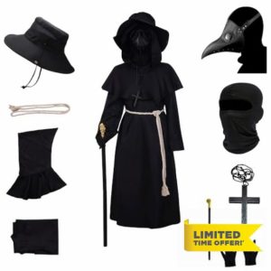 Halloween Mask Plague Doctors Mask Long Nose Bird Beak Steampunk Latex Mask Halloween Costume cloak with Hooded Cloak Gloves Cane for Halloween Party Punk Carnival Masquerade