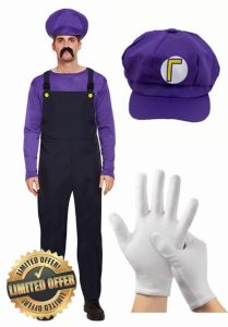 Mens Super Mario Fancy Dress Outfit Villain Plumber Overalls Video Game Character - Costume