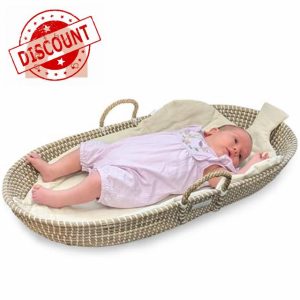 Earthling Premium Seagrass Baby Changing Basket - Soft Cotton Acorn Liner/Pad - Handmade by Mothers - Natural - Sustainable - 80 x 40 x 10cm