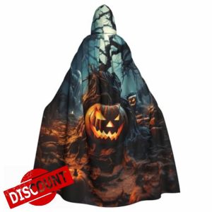 Longyiyi Unisex robes capes Adult Orange Halloween Party Print Hooded Cloak for Cosplay Halloween Death vampire Costumes.