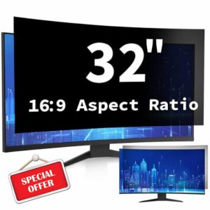 DEJIMAX 32 Inch Computer Privacy Screen Filter for 16:9 Widescreen Monitors Anti Glare& Blue Light Reduction Privacy Shield Curved Screen Eye Protect Film for Office