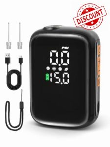 Pumteck AP1-M Electric Ball Pump: 15 Psi Portable Fast Inflation Rechargeable Sports Ball Air Inflator with LED Precise Pressure Gauge for Basketball Soccer Football Volleyball Rugby with 2 Needles