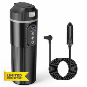 Coikes Car Heating Cup 12V/24V Car Electric Heating Mug Portable Travel Electric Cup for Car 500ML Electric Heating Travel Kettle Cup Up to 100℃ Smart Temperature Control Water Heating Bottle