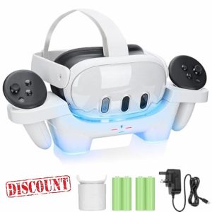 LYtech VR Charging Dock for Quest 3 Charging Stand for Oculus/Meta Quest 3 Magnetic Charging Station for VR Headset and Controllers Quest 3 Charging Dock with UK Adapter