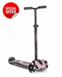 Scoot & Ride Highwaykick 5 Kickboard with LED Children's Scooter from 5 Years Height Adjustable and Removable Handlebar Rose