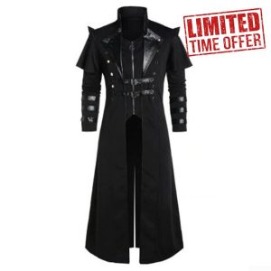 Oniissy Men's Steampunk Tailcoat Jacket Victorian Gothic Assassin Elf Pirate Costume Coat(L Black)