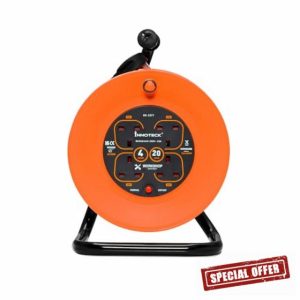 Innoteck 4 Way 20M 13A Cable Reel - with Handle - Thermal Cut Out and Resetting Switch - Heavy Duty Cable and Portable - Cord for Outdoor and Indoor - Orange and Black