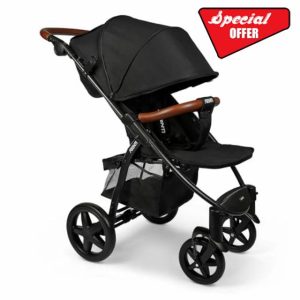 ABENTI Pushchair Arezzo Pram Stroller Buggy Footmuff Rain Cover Baby Compact Black