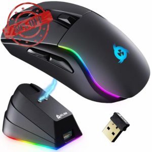 KLIM Blaze Y RGB Rechargeable Wireless Gaming Mouse with Charging Dock RGB - High-Precision Sensor and Long-Lasting Battery - Up to 6000 DPI - Great PC Gaming Mouse - Wired and Wireless Mouse for PC
