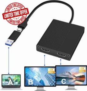 Aukuoy HDMI Splitter Extended Display for Dual Monitor: Display 3 Separater screens-USB 3.0 or USB C to HDMI Adapter