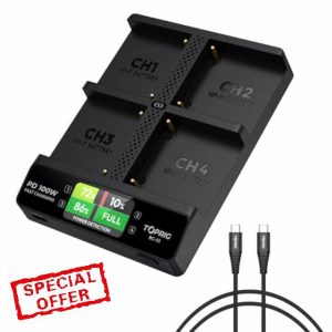 Accsoon Toprig BC-01 4-Channel USB-C PD 100W Fast NP-F Battery Charger with LCD Display