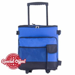 Cooler With Wheels And Pull 43L Large Cooler Waterproof Low Noise Rolling Cooler Foldable Multi-Pocket Zipper Closure Insulated Cooler For Outdoor