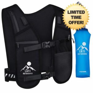 Lati Outdoors Running Vest - Waterproof Phone Holder and 500ml Soft Water Bottle - Black Adjustable Hydration Vest for Men and Women - Reflective Running Backpack Alternative