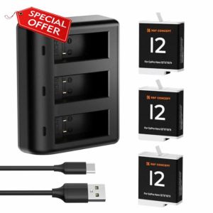K&F Concept 3-Pack Replacement Battery for Go Pro 12