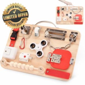 Potatomato Montessori Busy Board for Toddlers - Wooden Sensory Educational Fidget Toys - Activity Board for Kids Baby Boys Girls 1 2 3 4 + year old