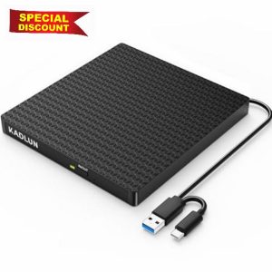 Kadlun External DVD CD Drive External USB 3.0 USB C External CD Drive for Laptop Desktop PC Macbook iMac