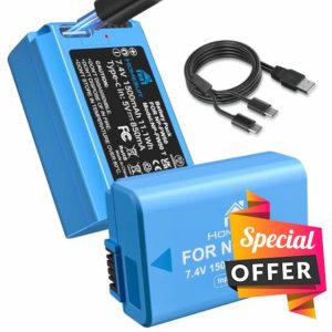 Homesuit NP-FW50 Replacement Battery 1500mAh and 2 in 1 USB-C Charging Cable for Sony A6500/A6400/A6300/A6000/A5000/A5100/zv-e10/A7/A7II/A7R/A7RII/A7SII/A7S/A7R/A7R2/A55/RX10/RX10II/NEX-3/5/7 Camera