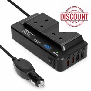 Car Power inverter DC 12v to 240v /230V Power Converter 4 USB ports and 2 UK 3-pin Plug Sockets for Laptops
