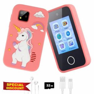 PTUI Kids Smart Phone for Girls - with 32G SD Card for 3 4 5 6 Year Old Girls MP3 Music Player with Dual Camera