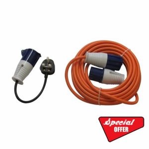 Caravan Electric Hook Up Cable 1.5MM 10M - 25M (Fly Lead Adaptor Mains Electricity Extension Lead) (With Fly Lead Adaptor