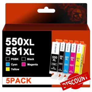 Coloran 550 551XL Replacement for Canon PGI-550 CLI-551 Ink Cartridges Compatible for Pixma iP7250 MG5650 MX925 MG5550 MG5450 iX6850 MG7500 Multifunction Wireless Inkjet Printer (PGBK/B/C/M/Y