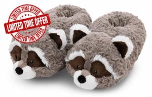 NICI 61312 Raccoon Lenno 38-41 (L) Grey-Sustainable Warm Cuddly Toy Boys and Girls-Animal Shoes with Non-Slip Soles-Slippers