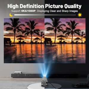 4K 1080P Support Portable Projector 180° Rotatable 130'' Screen Movie Projector Auto Keystone Compatible for Laptop